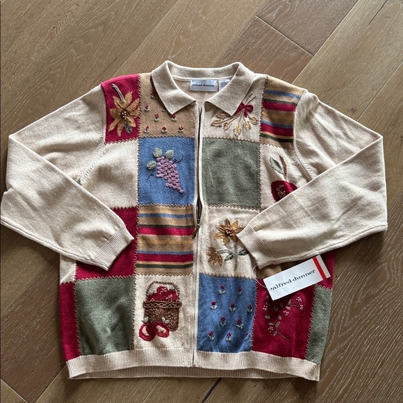 ALFRED DUNNER NWT Fall harvest Zip Up Sweater Womens XL Cotton collared Country - Picture 1 of 13